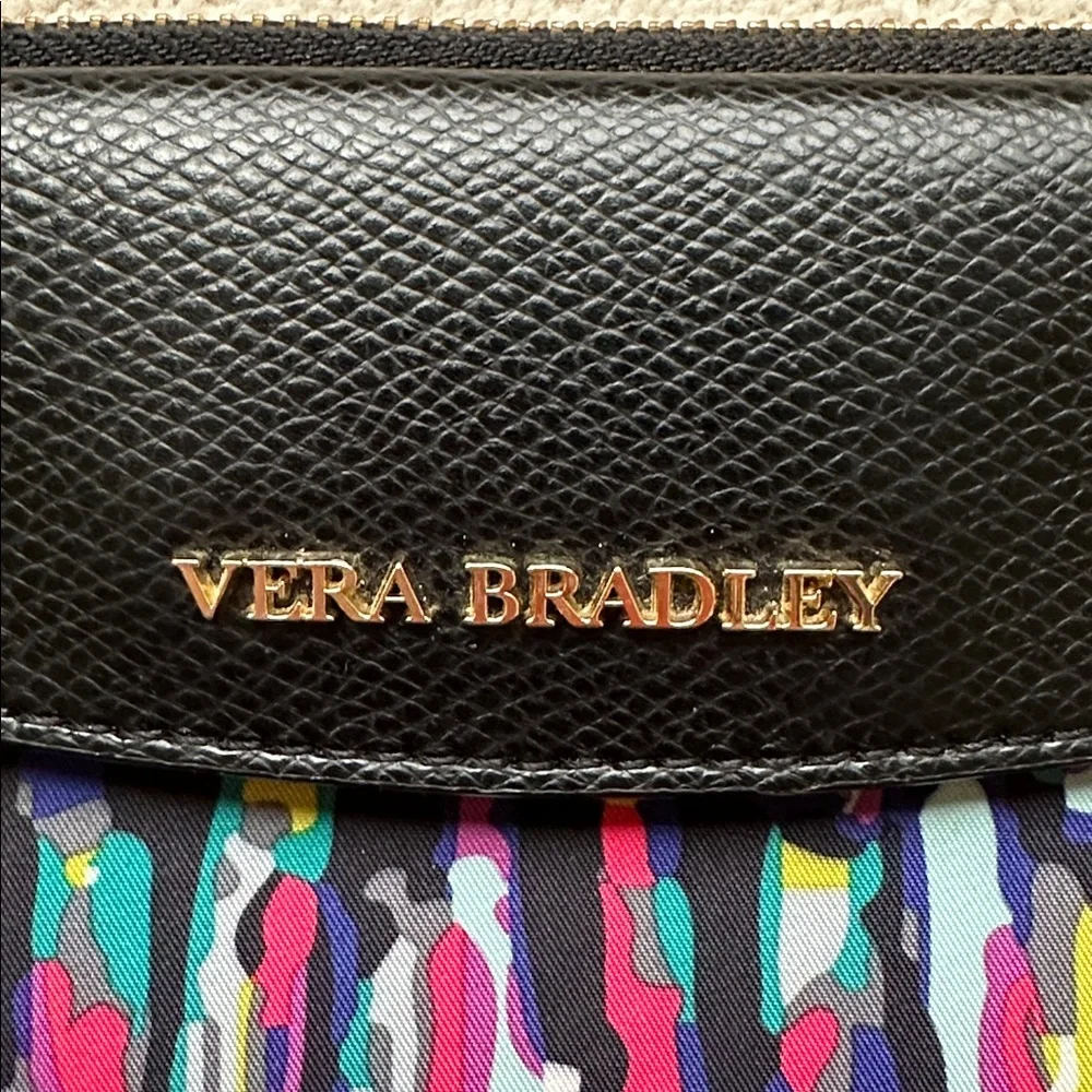 Vera Bradley Envelope Wristlet Watercolor Brushstrokes Black Leather Trim Clutch